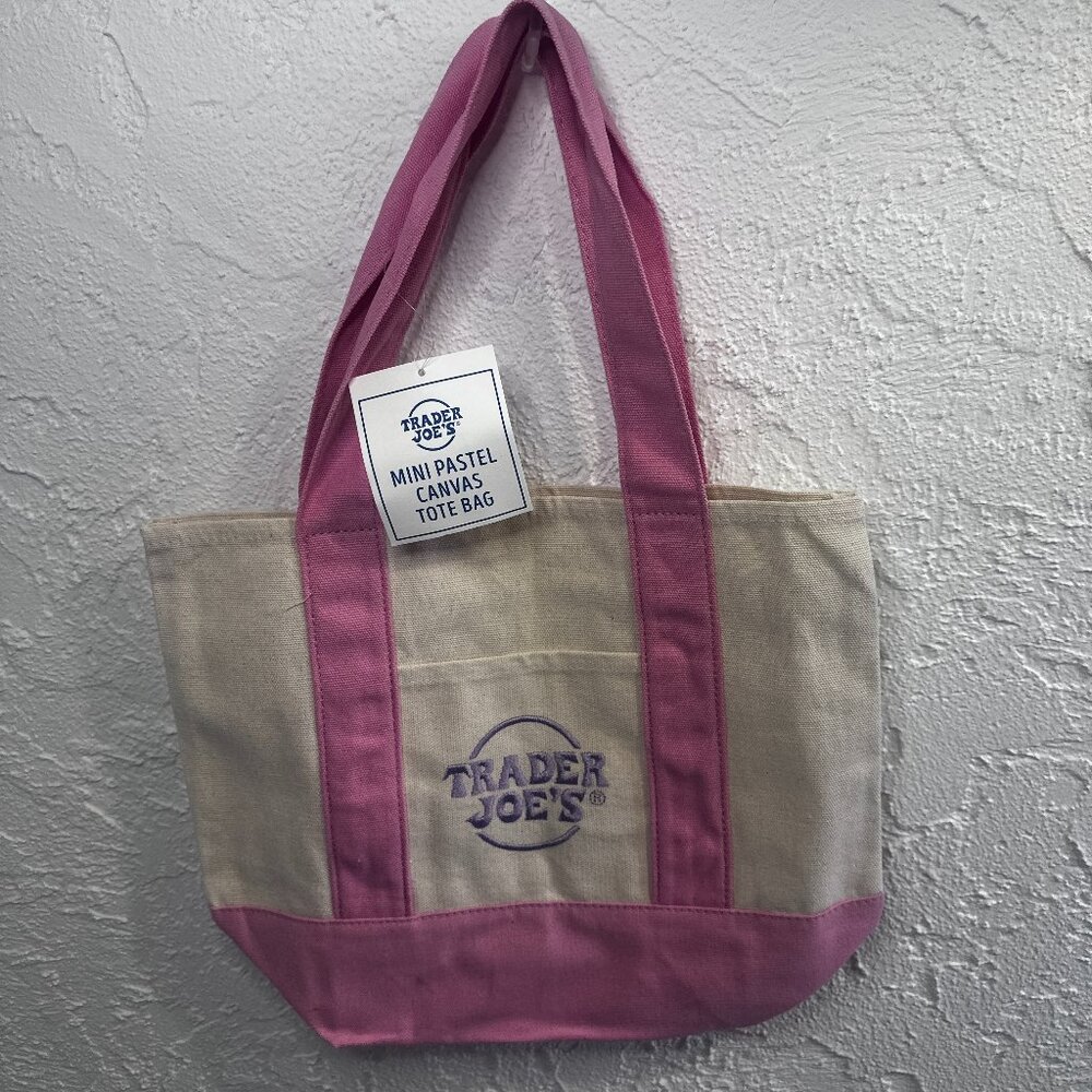 🌸💖 Trader Joe’s Mini Canvas Tote – Rose Blush Pink Pastel Bag 🌸💖